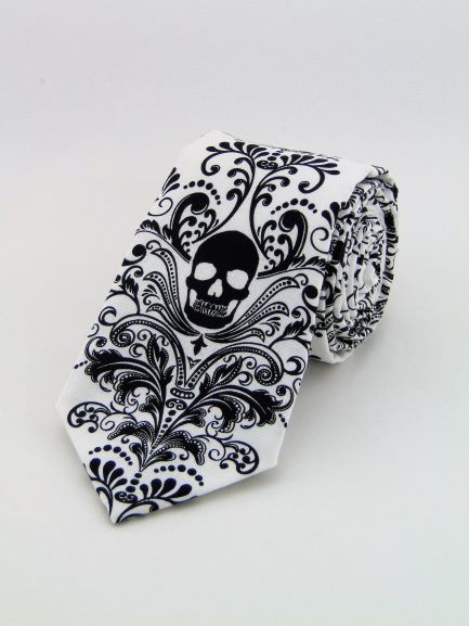 Black Skull on White Necktie