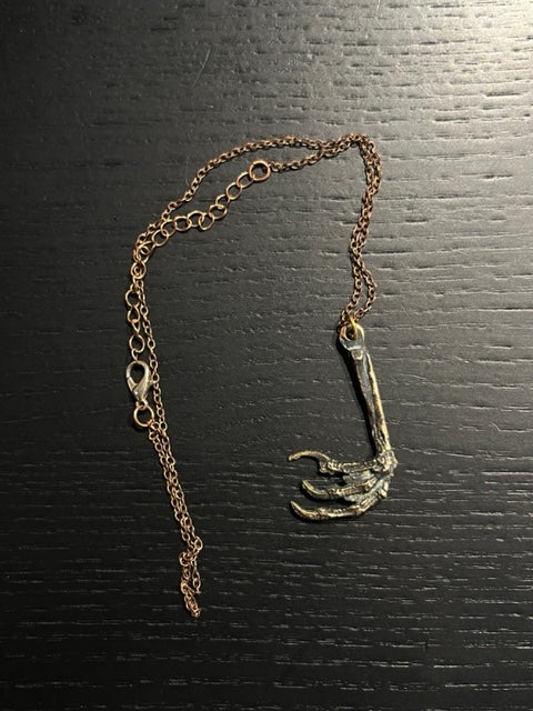 Hand molded dark bronze BLACKBIRD CLAW NECKLACE