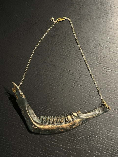 Hand molded dark bronze DEER JAW NECKLACE