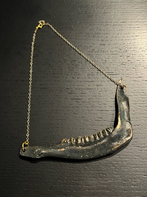 Hand molded dark bronze DEER JAW NECKLACE