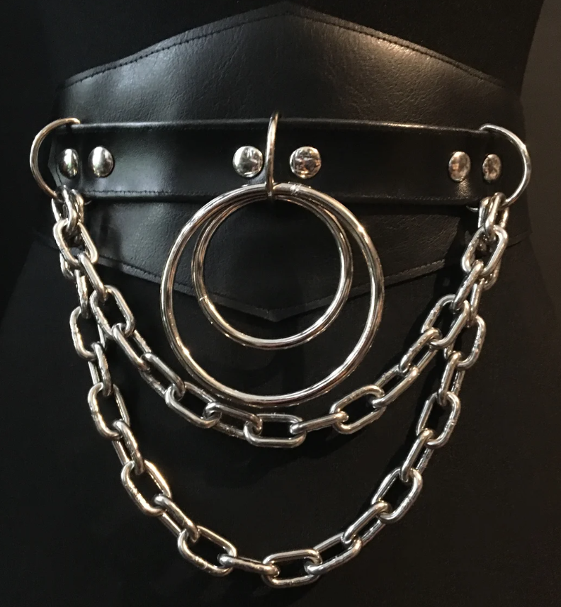 Double ring Double chain cincher vegan leather
