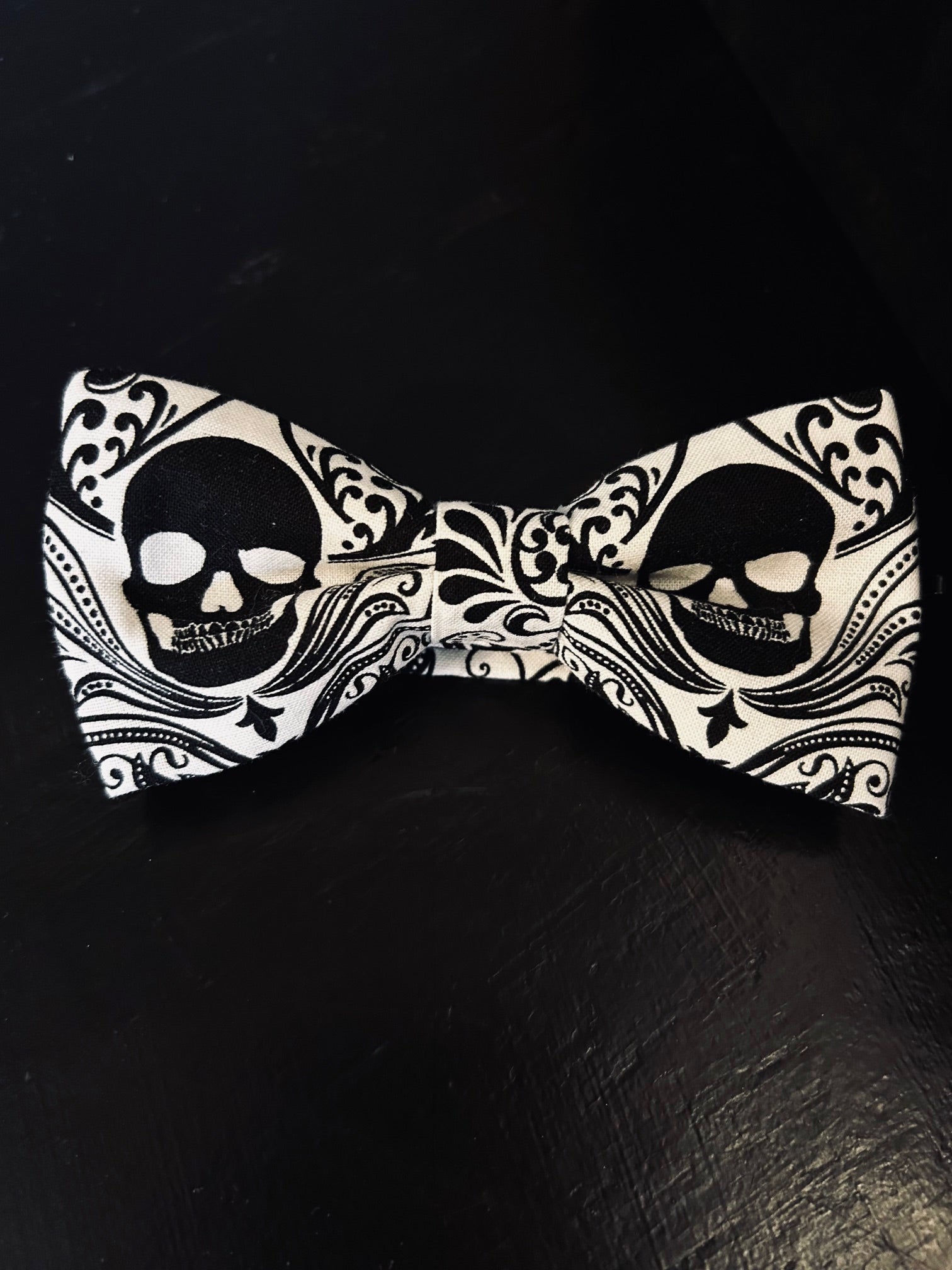 Black Skull on White Bowtie