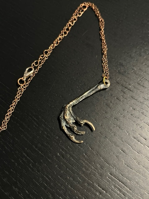 Hand molded dark bronze BLACKBIRD CLAW NECKLACE