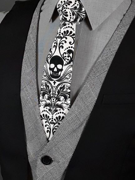 Black Skull on White Necktie