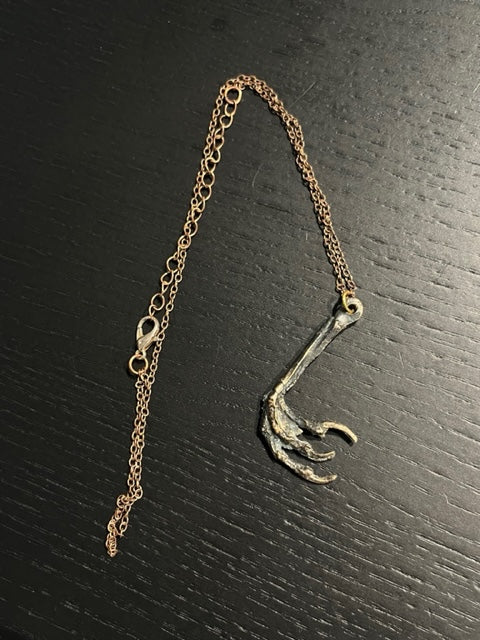 Hand molded dark bronze BLACKBIRD CLAW NECKLACE