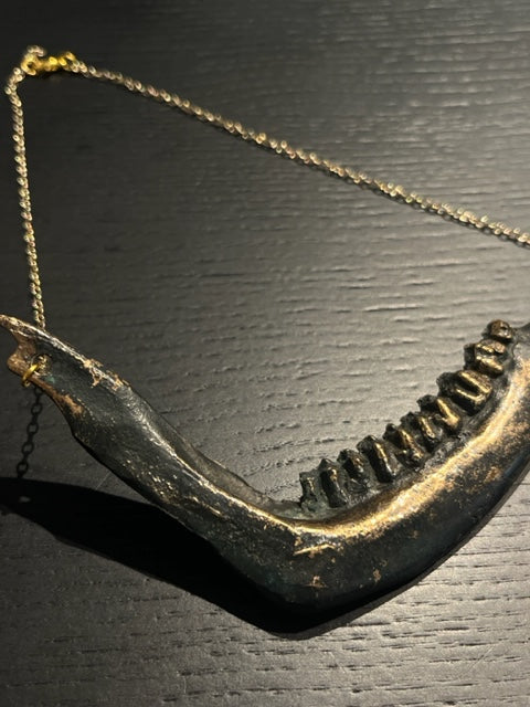Hand molded dark bronze DEER JAW NECKLACE