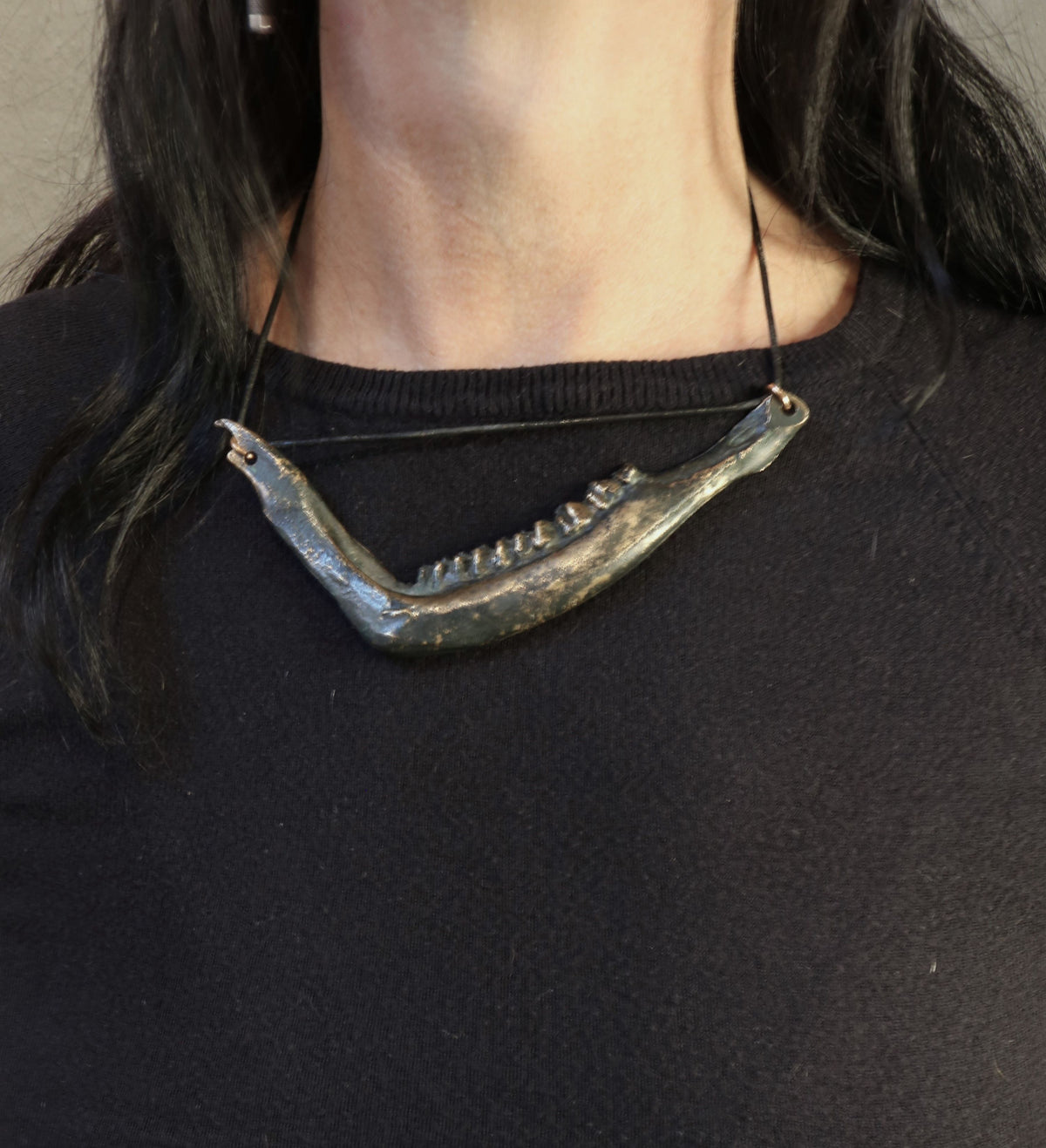 Hand molded dark bronze DEER JAW NECKLACE