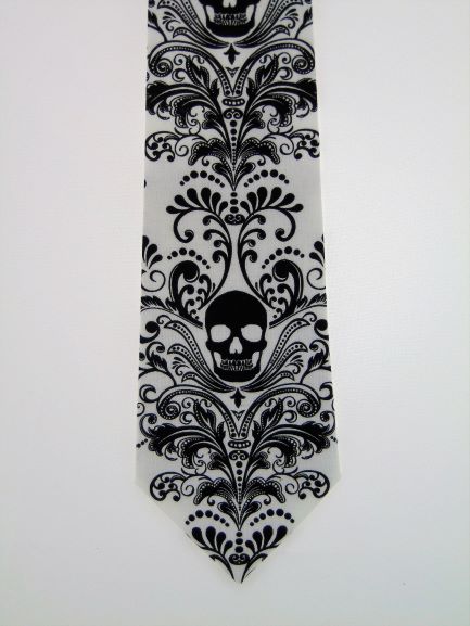 Black Skull on White Necktie