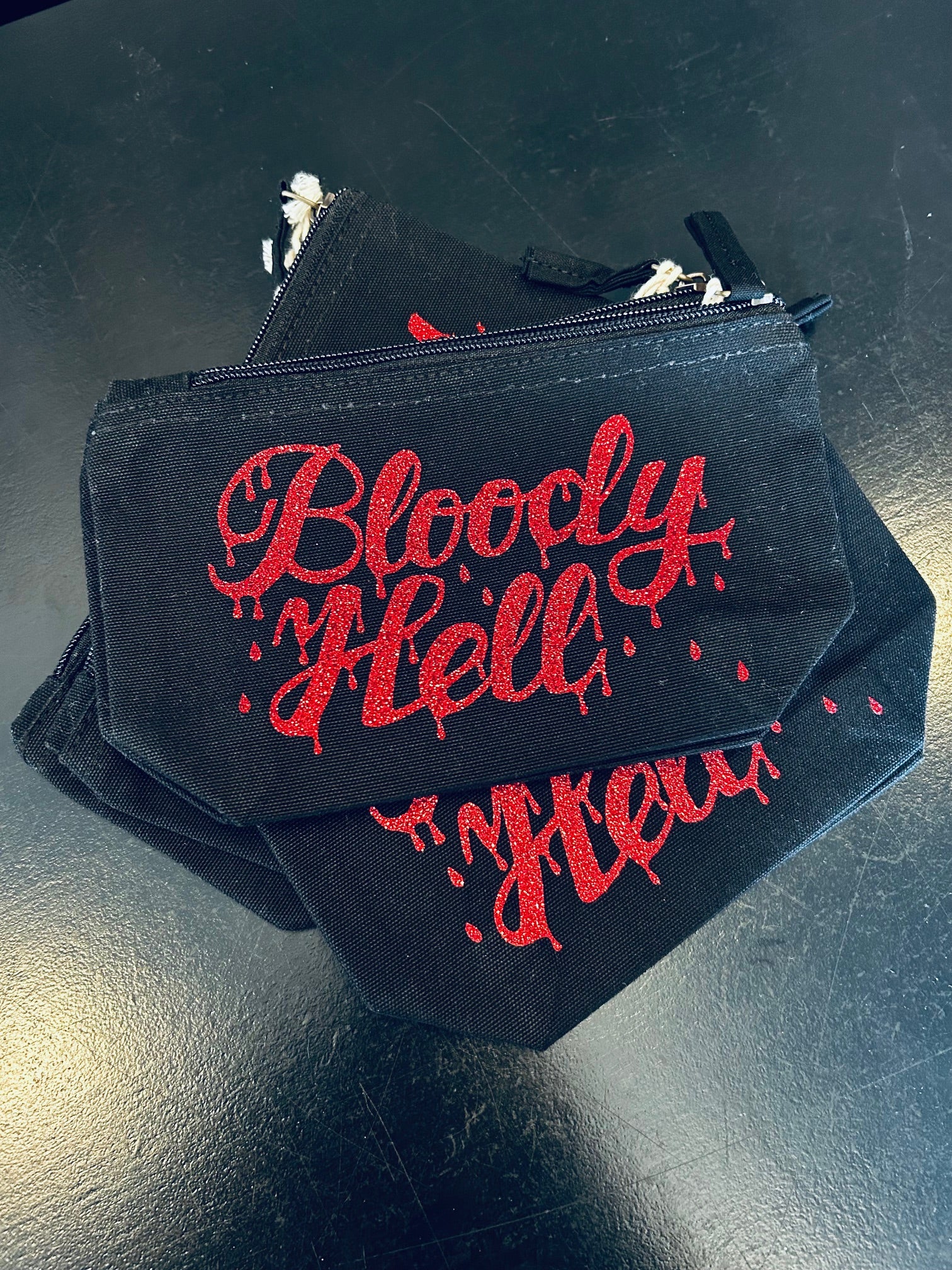 Bloody Hell glitter pouch