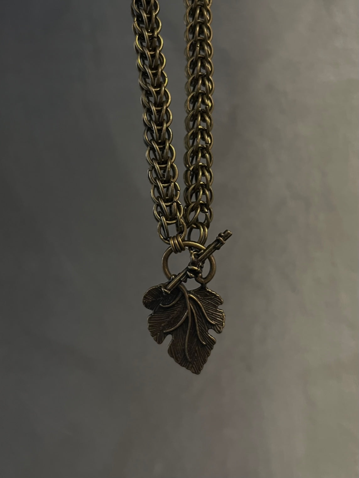 Chainmail Antique Bronze Leaf Pendant Necklace