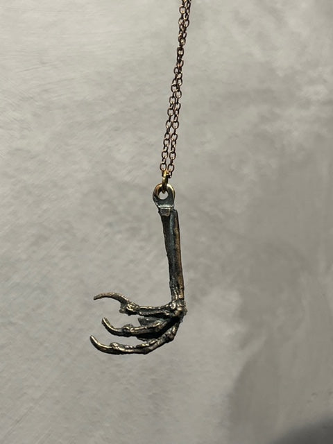 Hand molded dark bronze BLACKBIRD CLAW NECKLACE