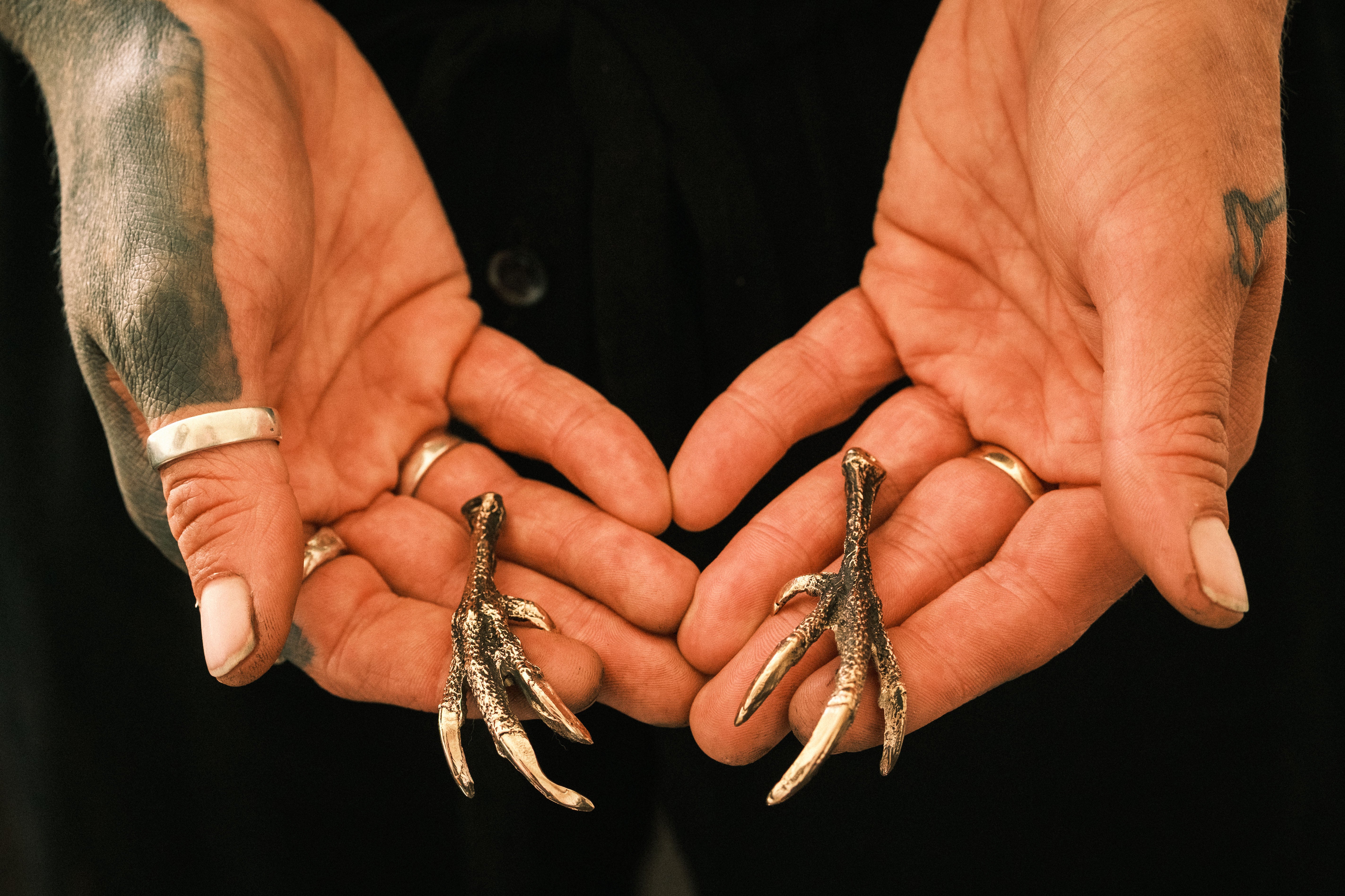 Hand molded bronze GROUSE CLAW NECKLACE