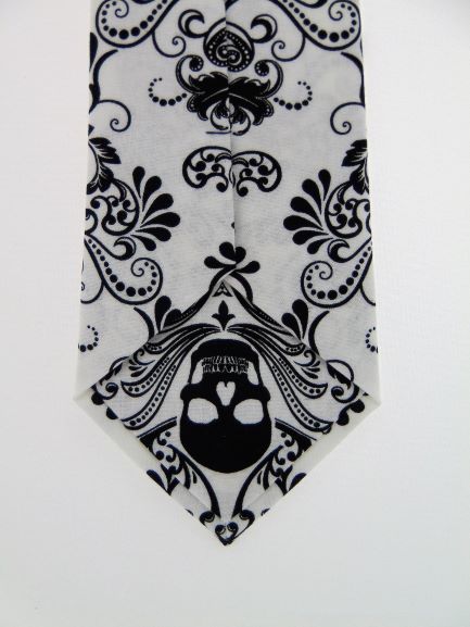 Black Skull on White Necktie