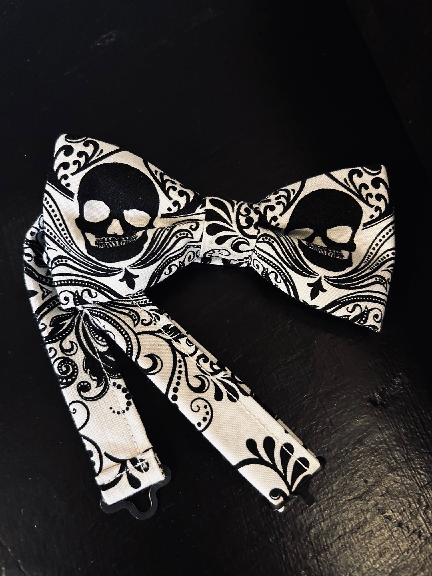 Black Skull on White Bowtie