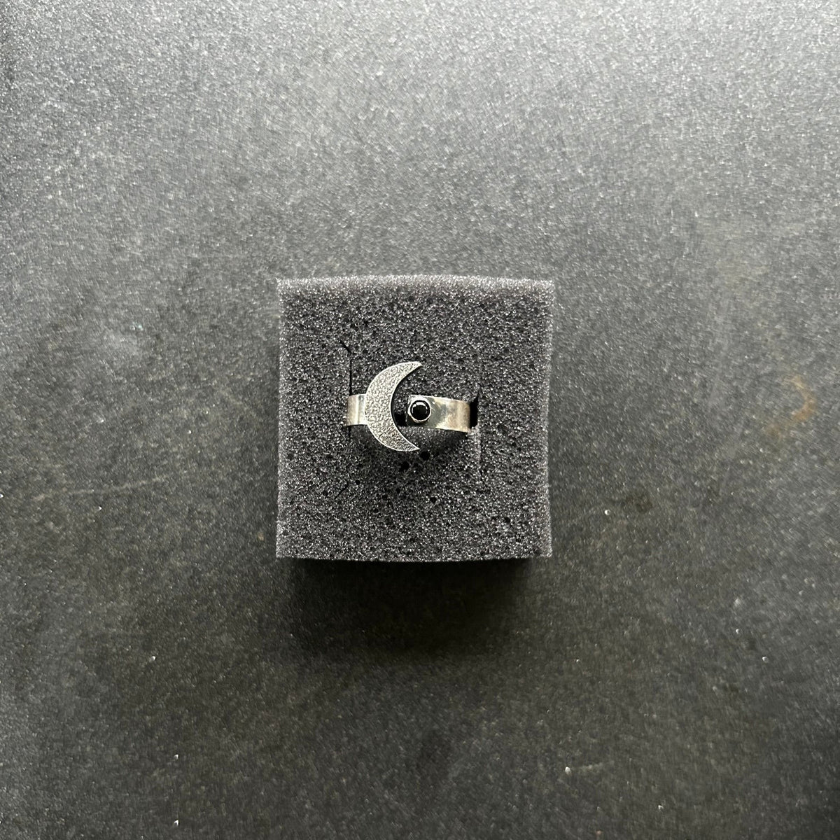 Silver Cresent Moon Ring with Onyx
